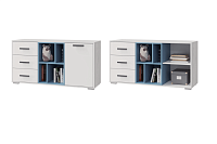 Тумба Стич с 1 дверкой и 3 ящиками (Ясень анкор белый/Серо-голубой)